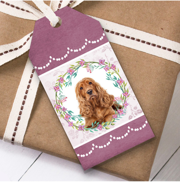 Cocker Spaniel Dog Pink Floral Birthday Present Favor Gift Tags