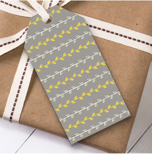 Grey And Yellow Rows Of Leaves Birthday Present Favor Gift Tags