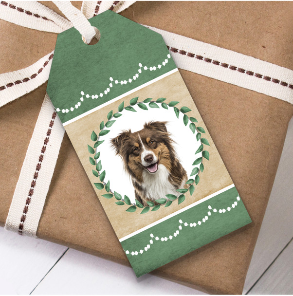 Australian Shepherd Dog Green Birthday Present Favor Gift Tags