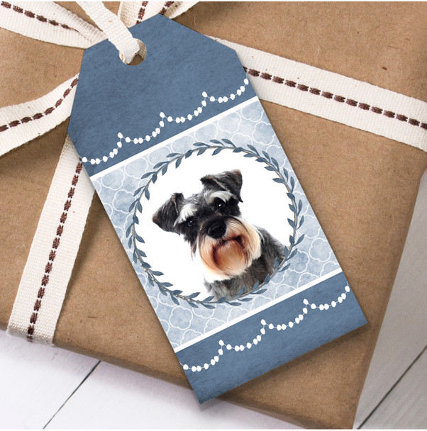 Miniature Schnauzer Dog Blue Birthday Present Favor Gift Tags