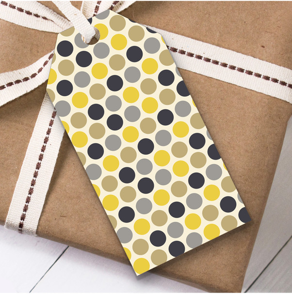 Yellow And Grey Polkadot Mix Birthday Present Favor Gift Tags