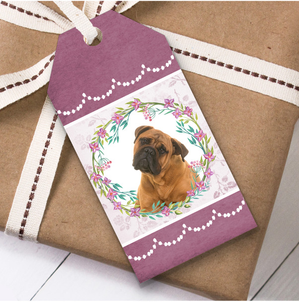 Bullmastiff Dog Pink Floral Birthday Present Favor Gift Tags