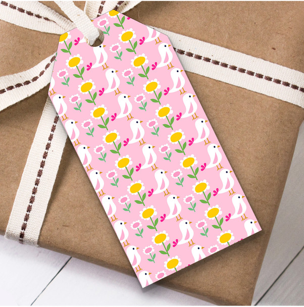 Pink And White Flower Birds Birthday Present Favor Gift Tags