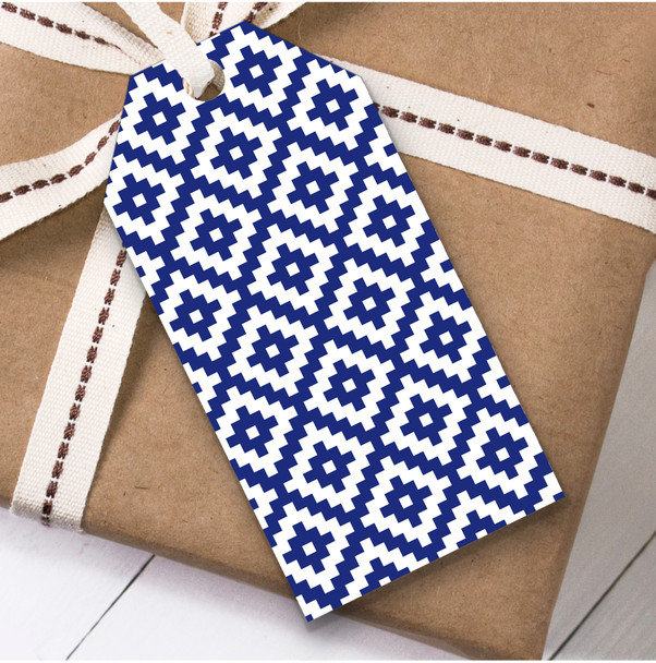 Blue And White Tile Square Birthday Present Favor Gift Tags