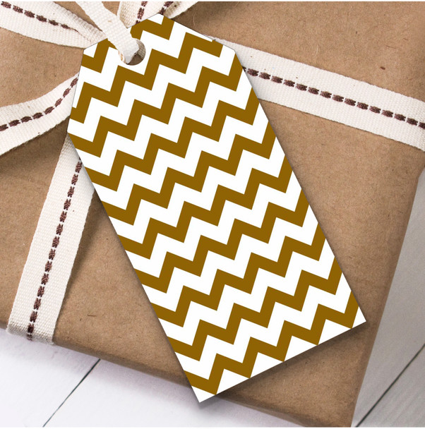 Gold White Chevron Zig Zag Birthday Present Favor Gift Tags