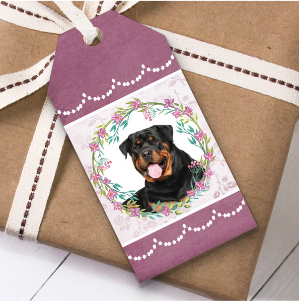 Rottweiler Dog Pink Floral Birthday Present Favor Gift Tags