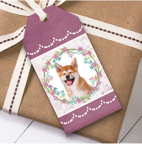 Akita Inu Dog Pink Floral Birthday Present Favor Gift Tags