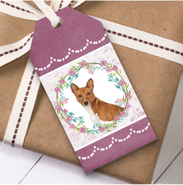 Basenji Dog Pink Floral Birthday Present Favor Gift Tags