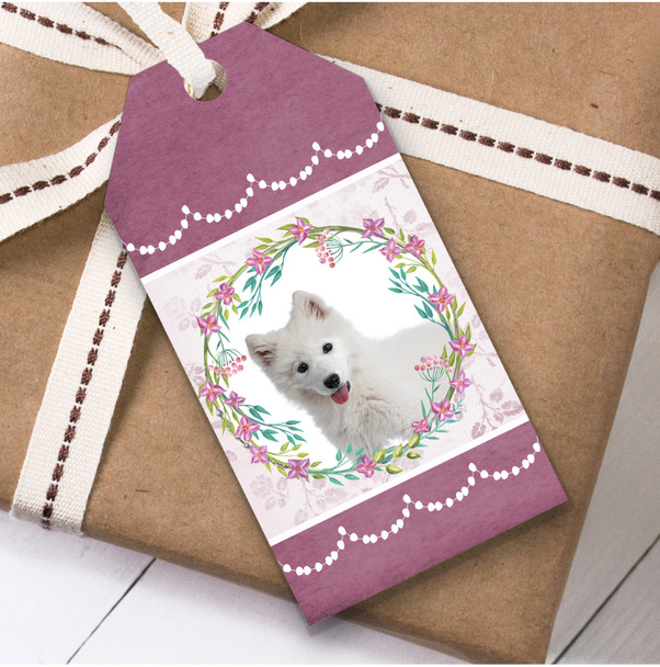 Samoyed Dog Pink Floral Birthday Present Favor Gift Tags
