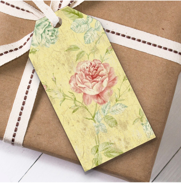 Yellow Vintage Roses Birthday Present Favor Gift Tags