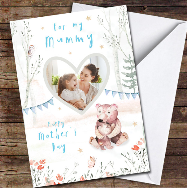 Mother Bear Forest Your Photo Delicate Mummy Blue Personalized Mother's Day Card