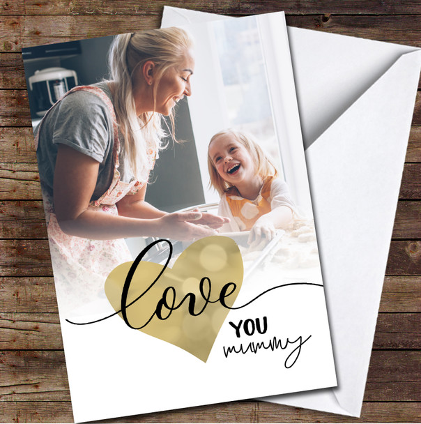 Full Frame Your Photo Golden Love Heart Personalized Mother's Day Card