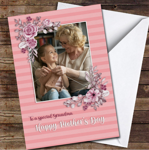 Your Photo Light Purple Flowers Personalized Mother's Day Card