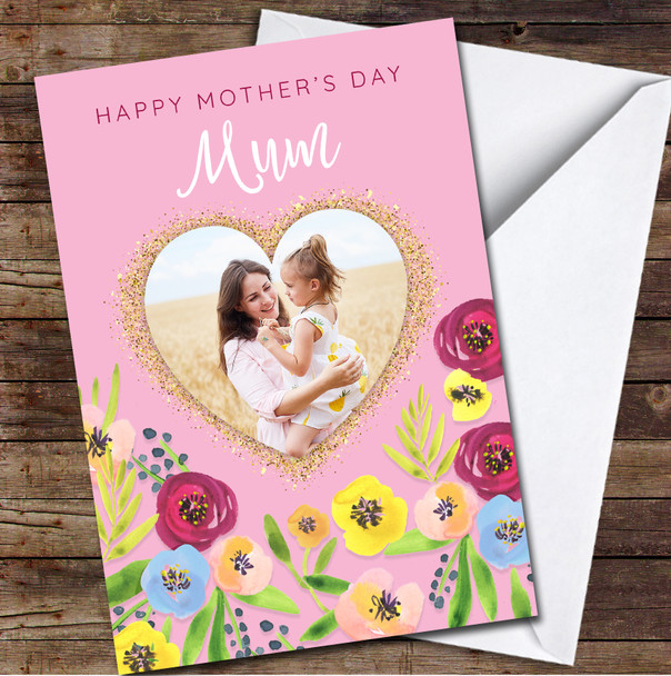 Flower Pink Heart Your Photo Personalized Mother's Day Card