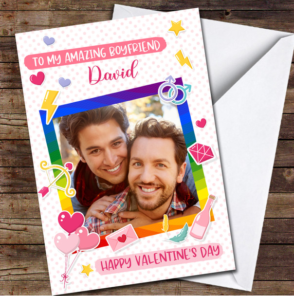 Rainbow Style Frame Your Photo Personalized Valentine's Day Card