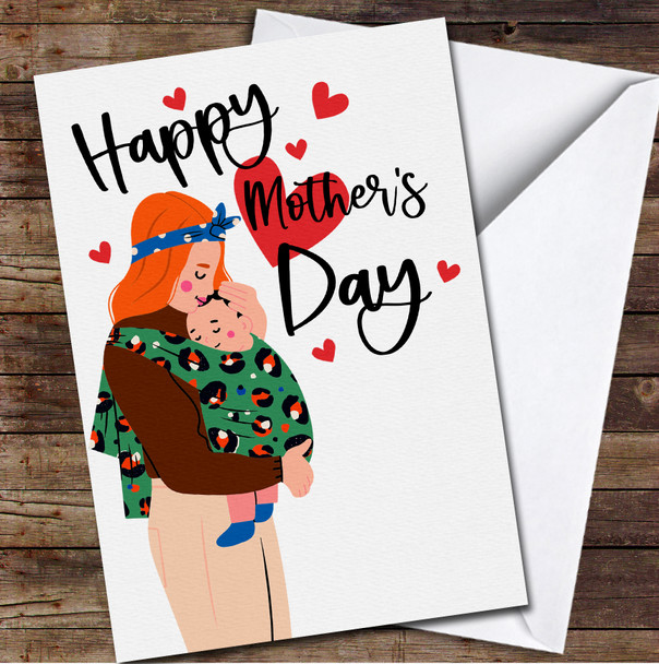 Ginger Hair Mother Holds Newborn Baby Child In Sling Mother's Day Card