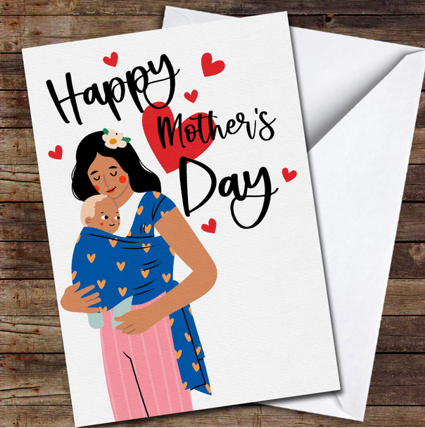 Black Hair Mother Holds Newborn Baby Child In Sling Mother's Day Card