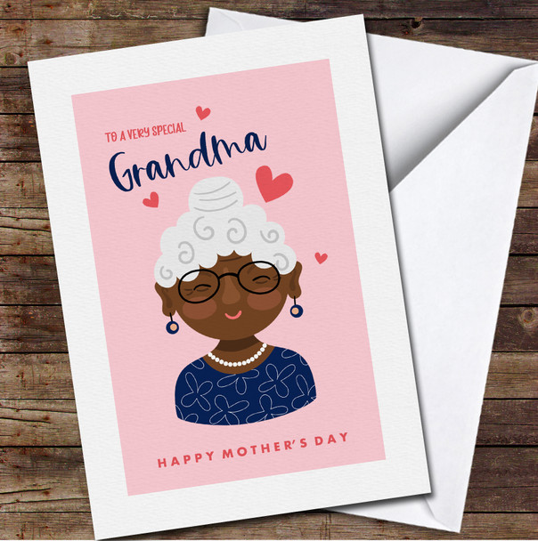 Dark Skin Cute Grandma White Hair And Glasses Personalized Mother's Day Card