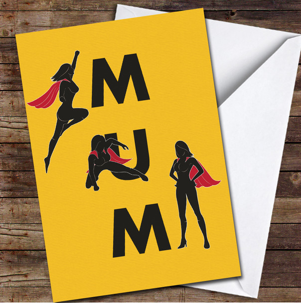 Yellow Background Woman Superhero Silhouette Personalized Mother's Day Card