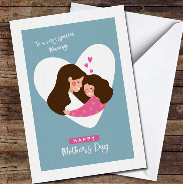 Brown Hair Mother Hugging Her Daughter Personalized Mother's Day Card