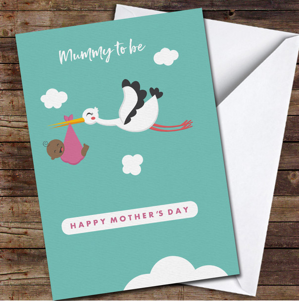 Stork And Dark Skin Baby Mummy To Be Personalized Mother's Day Card