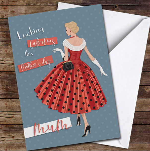 Elegant Women Red Dress Polka Dots Personalized Mother's Day Card