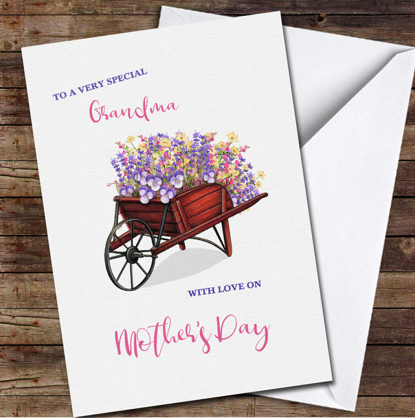 Wooden Wheelbarrow Full Of Flowers Personalized Mother's Day Card