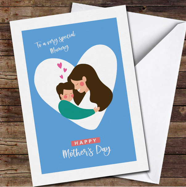 Brown Hair Mother Hugging Her Son Personalized Mother's Day Card