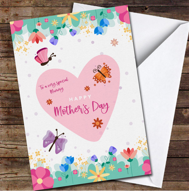 Butterflies And Flowers And Grass Personalized Mother's Day Card