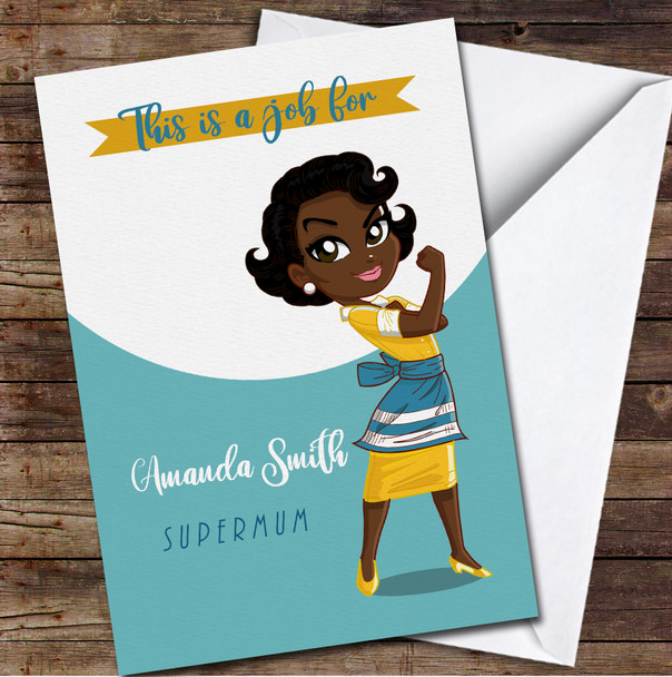 Supermum Dark Skin Cartoon Style Personalized Mother's Day Card