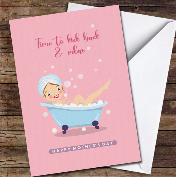 Brown Hair Bubble Bath Relax Personalized Mother's Day Card