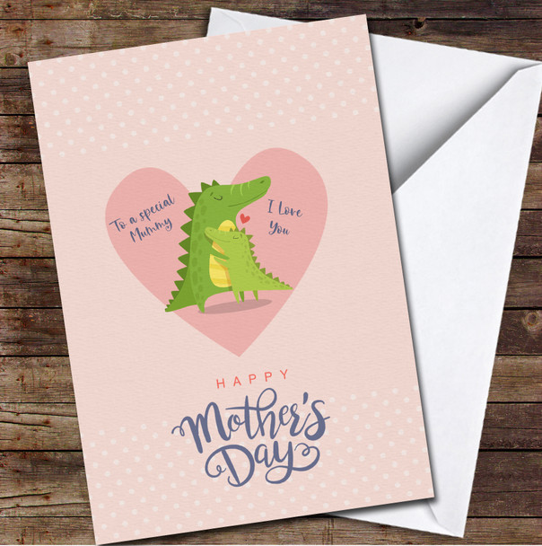 Crocodile Mum With Baby Pink Personalized Mother's Day Card