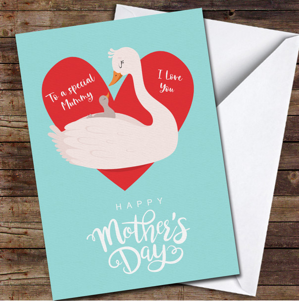 White Swan Mum With Baby Personalized Mother's Day Card
