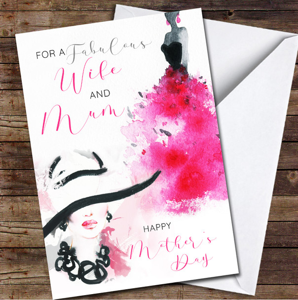 Fabulous Wife And Mum Fashion Illustration Pink Personalized Mother's Day Card