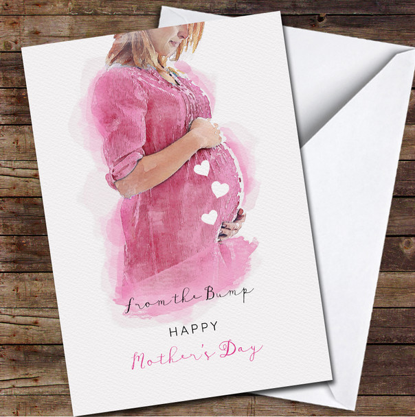 From The Bump Pregnant Painted Pink Personalized Mother's Day Card