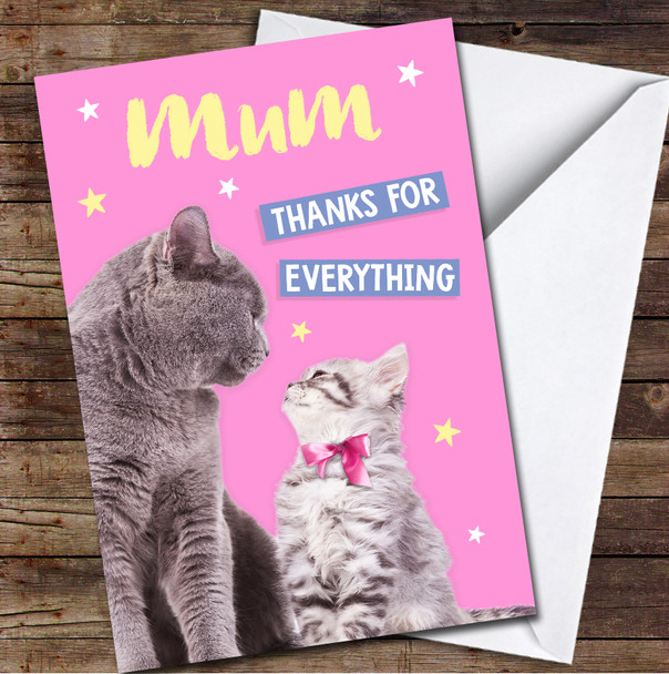 Pink Mother Cat Pink Cute Personalized Mother's Day Card