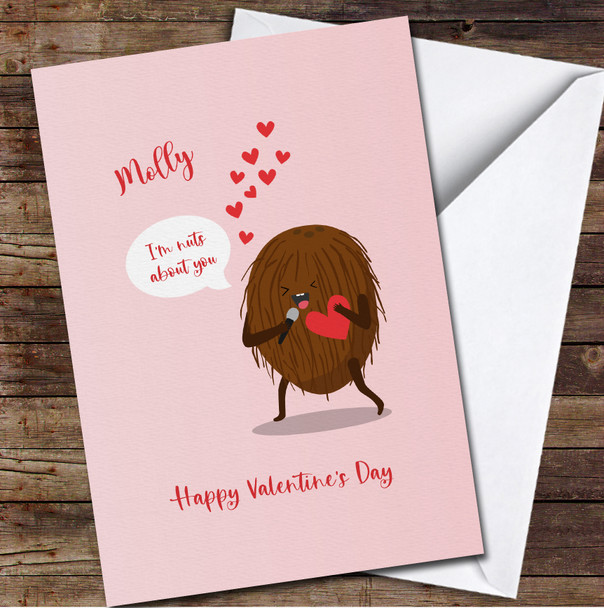 Cute Nuts Cartoon Characters Singing And Holding Love Heart Valentine's Day Card