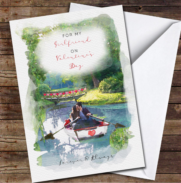 Girlfriend Romantic Rowing Boat Couple Watercolor Valentine's Day Card