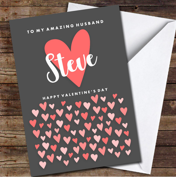 Red And Pink Hearts On Dark Grey Background Personalized Valentine's Day Card