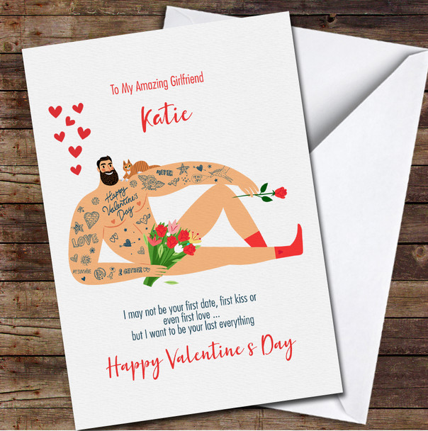 Sexy Man With Tattoos, Bunch Of Flowers Personalized Valentine's Day Card