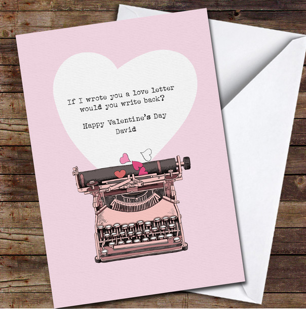 Vintage Pink Typewriter With Hearts Personalized Valentine's Day Card