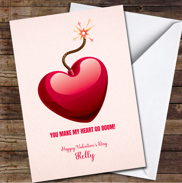 Bomb Heart And Match In Fire Pink Personalized Valentine's Day Card