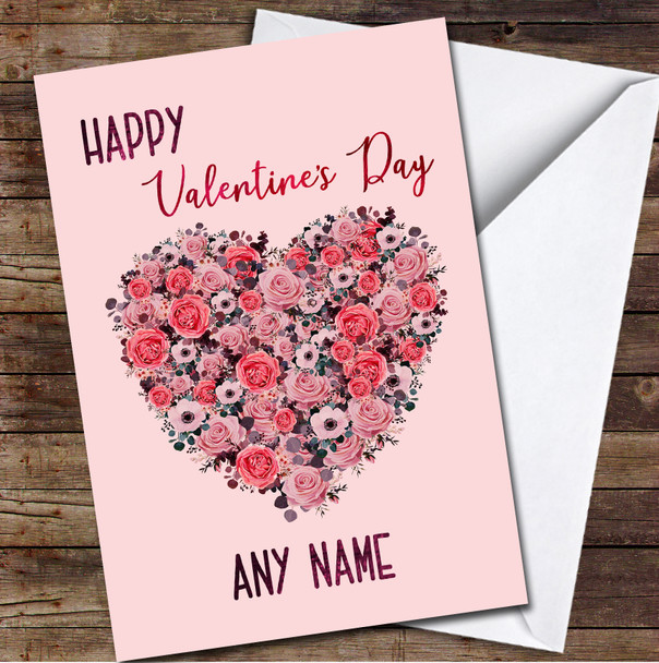 Flowers Heart On Pink Background Personalized Valentine's Day Card