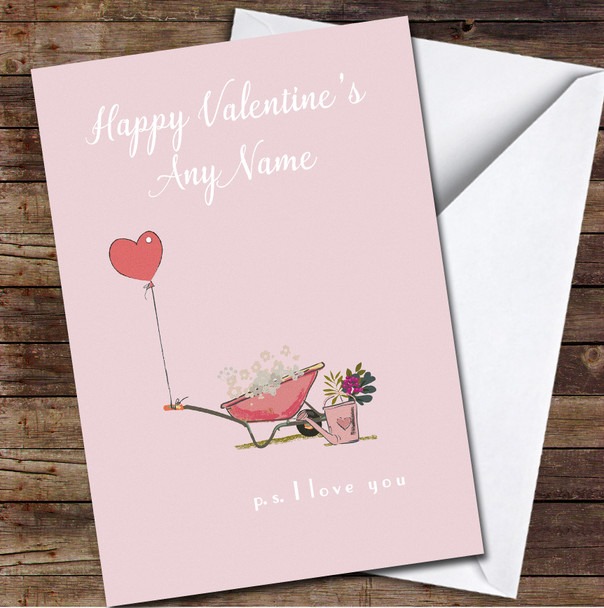 Wheelbarrow Heart P.S I Love You Personalized Valentine's Day Card
