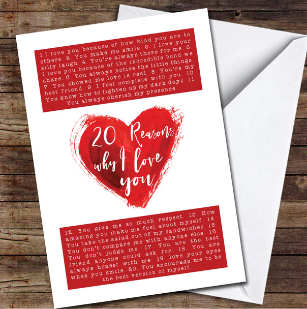 20 Reasons Why I Love You Heart Personalized Valentine's Day Card