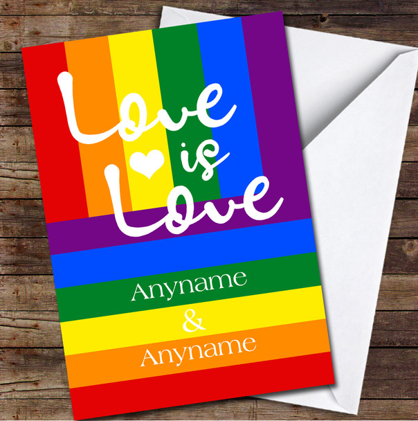 Love Is Love Lgbt Rainbow Flag Personalized Valentine's Day Card