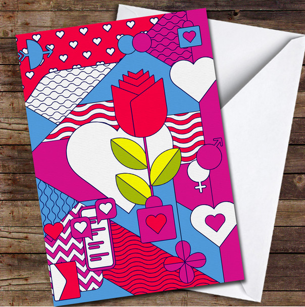 Geometric Modern Patterns Rose Personalized Valentine's Day Card