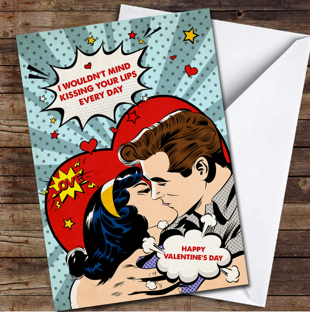 Pop Art Kissing Couple Cartoon Personalized Valentine's Day Card