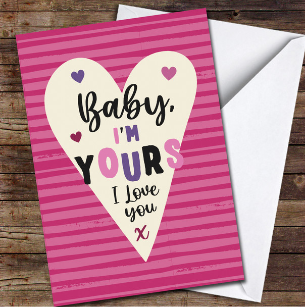 Stripes Pink Red Typographic Personalized Valentine's Day Card