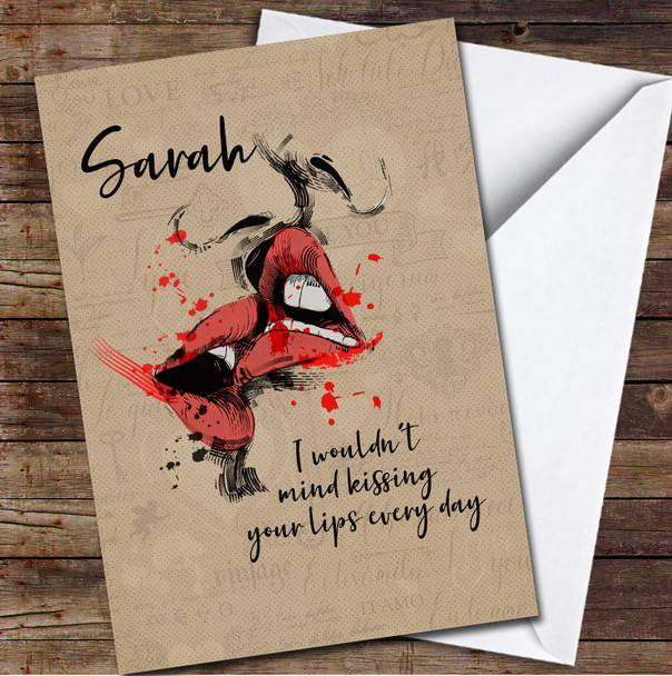 Female Lips Kissing Personalized Valentine's Day Card